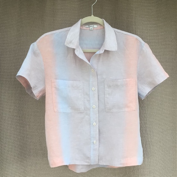 Madewell Linen Beachside Shirt in Ombré Stripe. XS - Picture 4 of 7